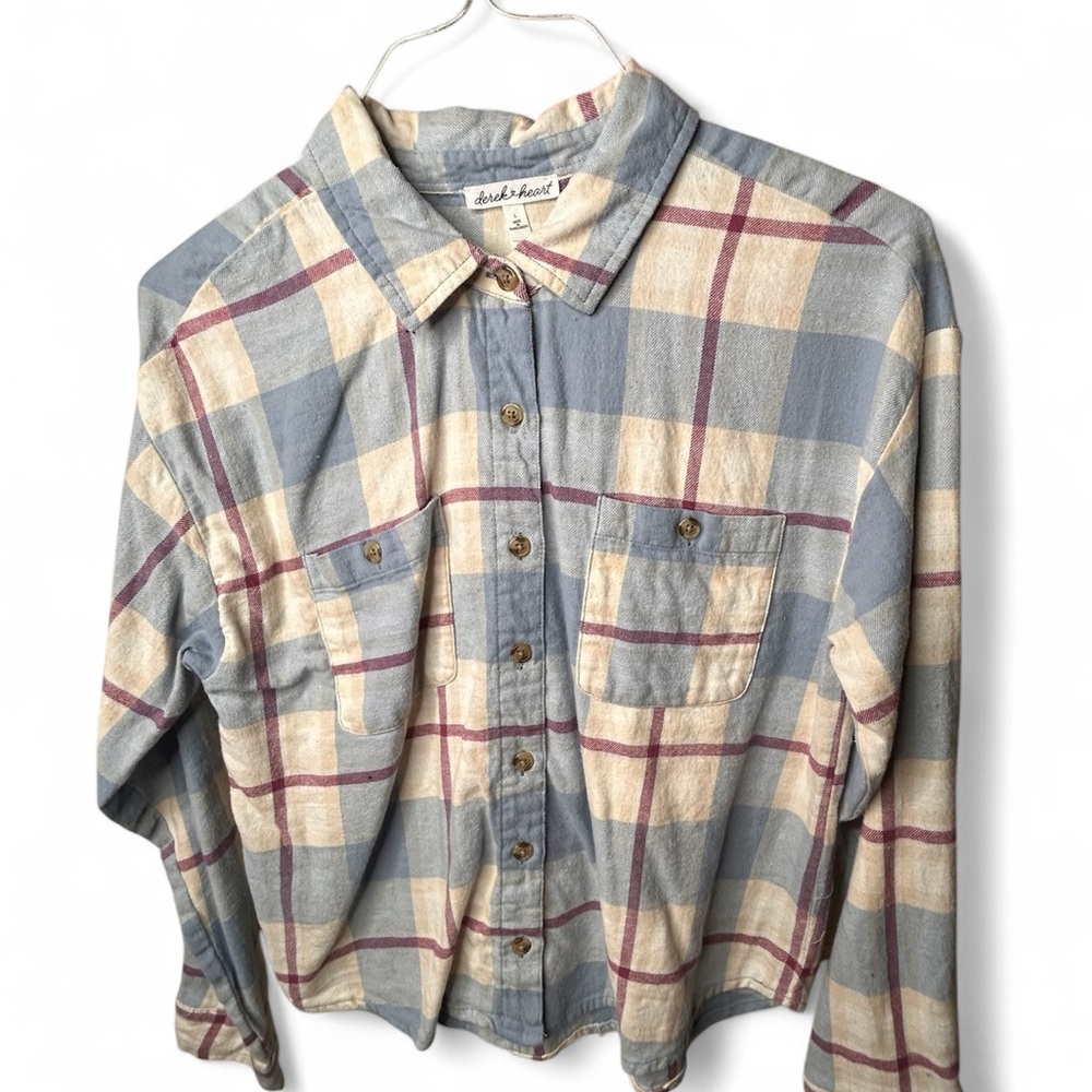Derek Heart Blue and Cream Plaid Button Down Shirt